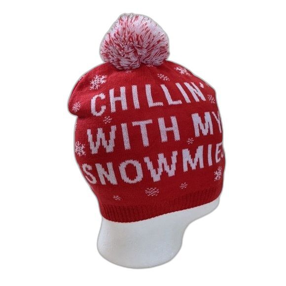 Chillin' with my Snowmies Slouchy Beanie Hat Knitted Cap with Pom Pom Unisex - Picture 2 of 9